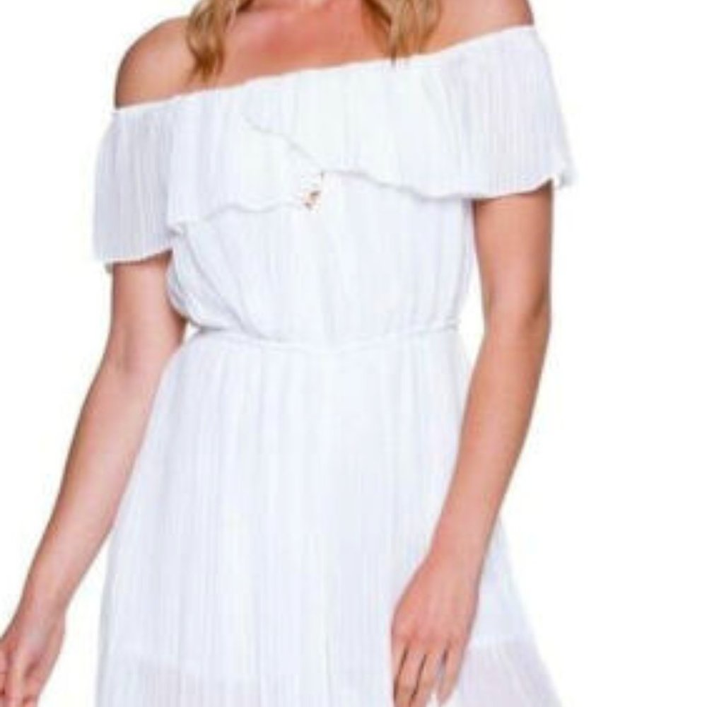 Endless Rose Pleated Chiffon Off White Jumpsuit Off shoulder Wide Leg Size S